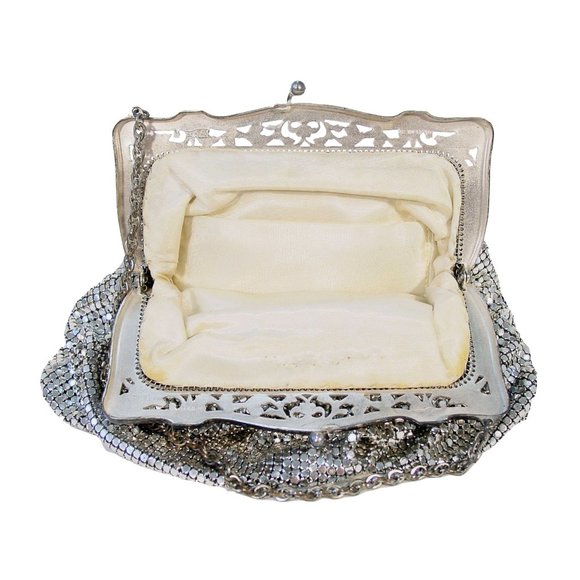 WHITING & DAVIS Victorian Vintage Silver-Plated Mesh Wristlet Clutch Mini Bag - Picture 8 of 9